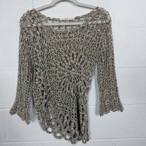 Boston Proper Sweater Assymetric Crochet Boho Y2K Festival Celestial Indie S